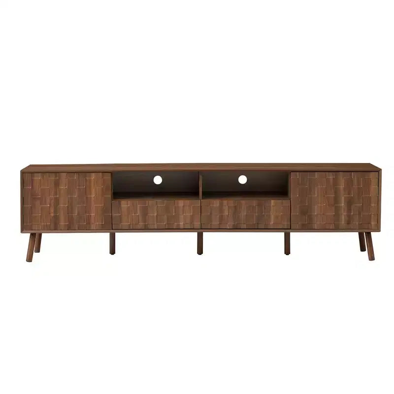 Meuble TV de rangement pour téléviseurs jusqu'à 85 pouces, Console TV Meuble TV Meuble de divertissement avec porte à ouverture par pression, Noyer