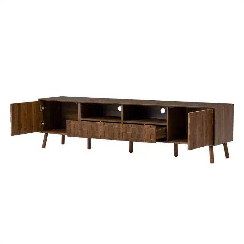 Meuble TV de rangement pour téléviseurs jusqu'à 85 pouces, Console TV Meuble TV Meuble de divertissement avec porte à ouverture par pression, Noyer