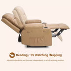 Fauteuil inclinable électrique grand format pour personnes âgées, siège extra large, massage chauffant, canapé électrique en similicuir avec porte-gobelets et poches latérales, beige