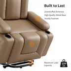 Fauteuil inclinable électrique grand format pour personnes âgées, siège extra large, massage chauffant, canapé électrique en similicuir avec porte-gobelets et poches latérales, beige