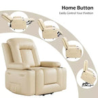 Fauteuil inclinable électrique grand format pour personnes âgées, siège extra large, massage chauffant, canapé électrique en similicuir avec porte-gobelets et poches latérales, beige