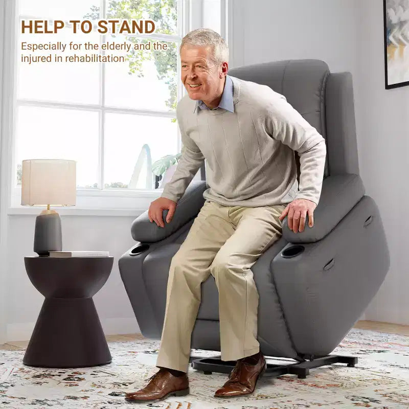 Fauteuil inclinable électrique grand format pour personnes âgées, siège extra large, massage chauffant, canapé électrique en similicuir avec porte-gobelets et poches latérales, beige