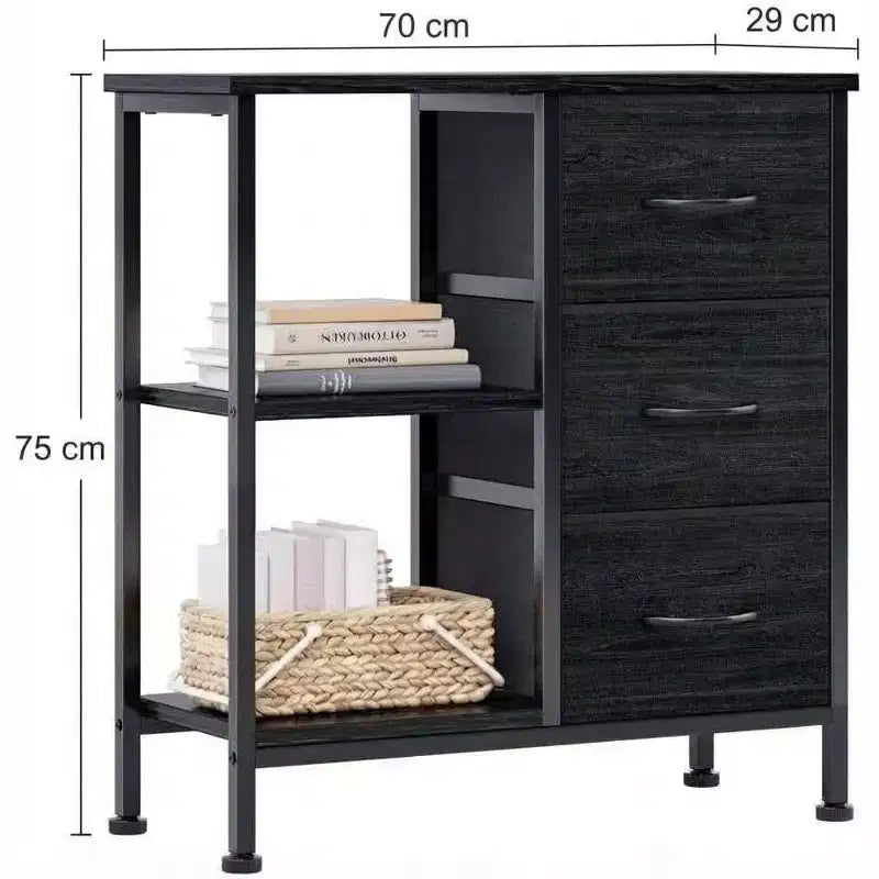 Meuble de classement à 3 tiroirs, support d'imprimante avec 2 étagères de rangement ouvertes, meuble de classement en tissu sous le bureau, organisateur de bureau pour le bureau à domicile