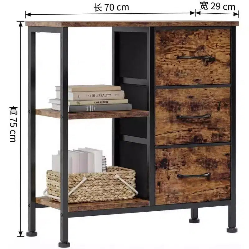 Meuble de classement à 3 tiroirs, support d'imprimante avec 2 étagères de rangement ouvertes, meuble de classement en tissu sous le bureau, organisateur de bureau pour le bureau à domicile