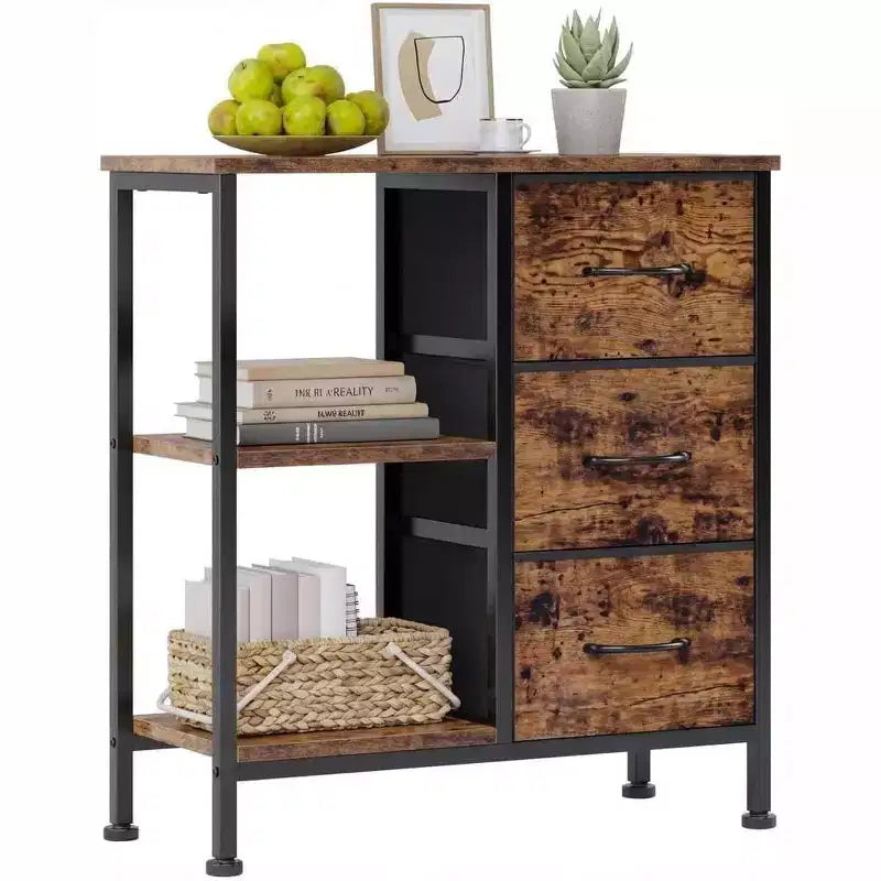 Meuble de classement à 3 tiroirs, support d'imprimante avec 2 étagères de rangement ouvertes, meuble de classement en tissu sous le bureau, organisateur de bureau pour le bureau à domicile