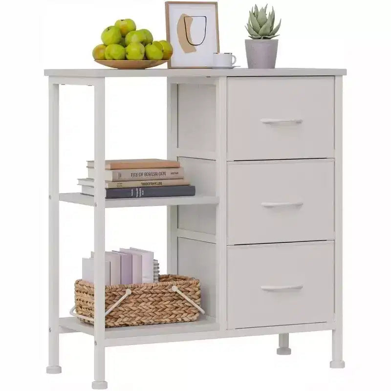 Meuble de classement à 3 tiroirs, support d'imprimante avec 2 étagères de rangement ouvertes, meuble de classement en tissu sous le bureau, organisateur de bureau pour le bureau à domicile