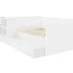 Lit plateforme double moderne en bois avec coiffeuse, 6 tiroirs et étagères