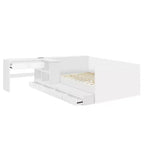 Lit plateforme double moderne en bois avec coiffeuse, 6 tiroirs et étagères