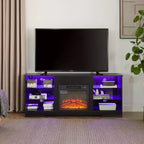 Meuble TV de 57,88 pouces avec étagères en verre, pour téléviseurs de moins de 62 pouces, meuble TV en bois éclairé avec ports de chargement USB, Noir