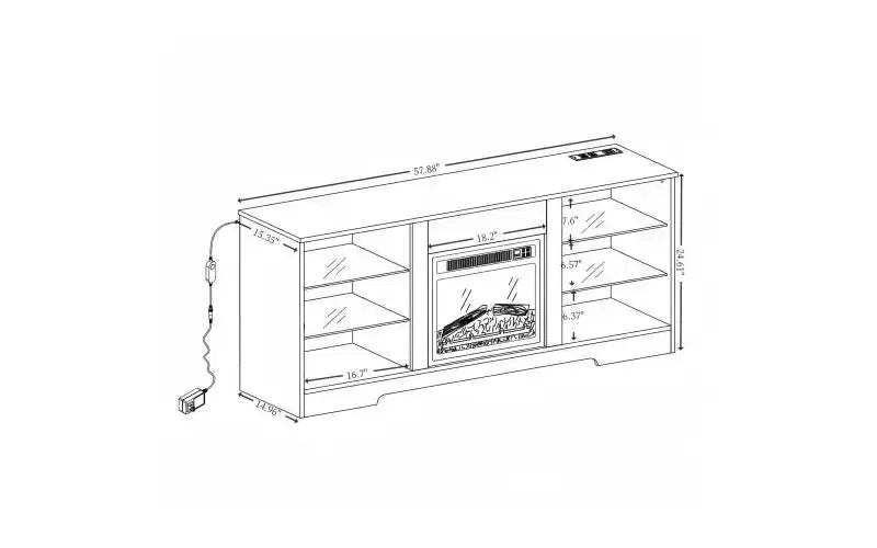 Meuble TV de 57,88 pouces avec étagères en verre, pour téléviseurs de moins de 62 pouces, meuble TV en bois éclairé avec ports de chargement USB, Noir
