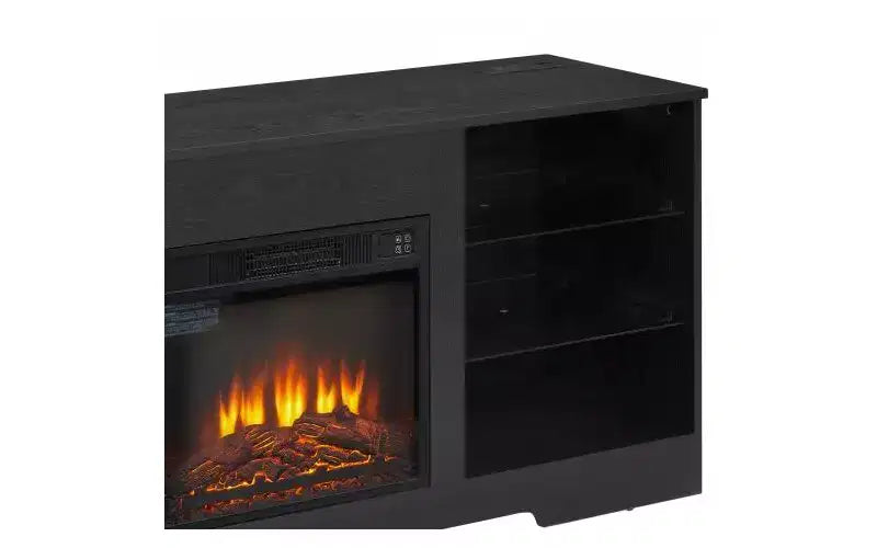 Meuble TV de 57,88 pouces avec étagères en verre, pour téléviseurs de moins de 62 pouces, meuble TV en bois éclairé avec ports de chargement USB, Noir