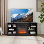 Meuble TV de 57,88 pouces avec étagères en verre, pour téléviseurs de moins de 62 pouces, meuble TV en bois éclairé avec ports de chargement USB, Noir
