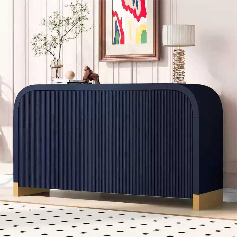 Bahut contemporain à portes ondulées avec coins arrondis et étagères réglables, Armoire de rangement pour cuisine, salle à manger, salon, chambre à coucher