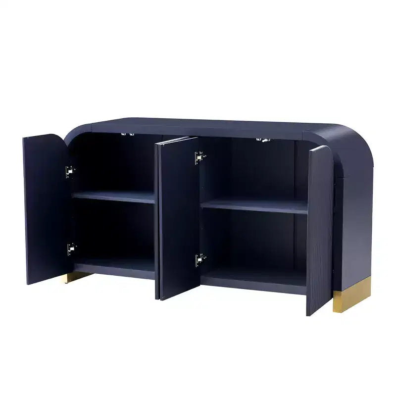 Bahut contemporain à portes ondulées avec coins arrondis et étagères réglables, Armoire de rangement pour cuisine, salle à manger, salon, chambre à coucher