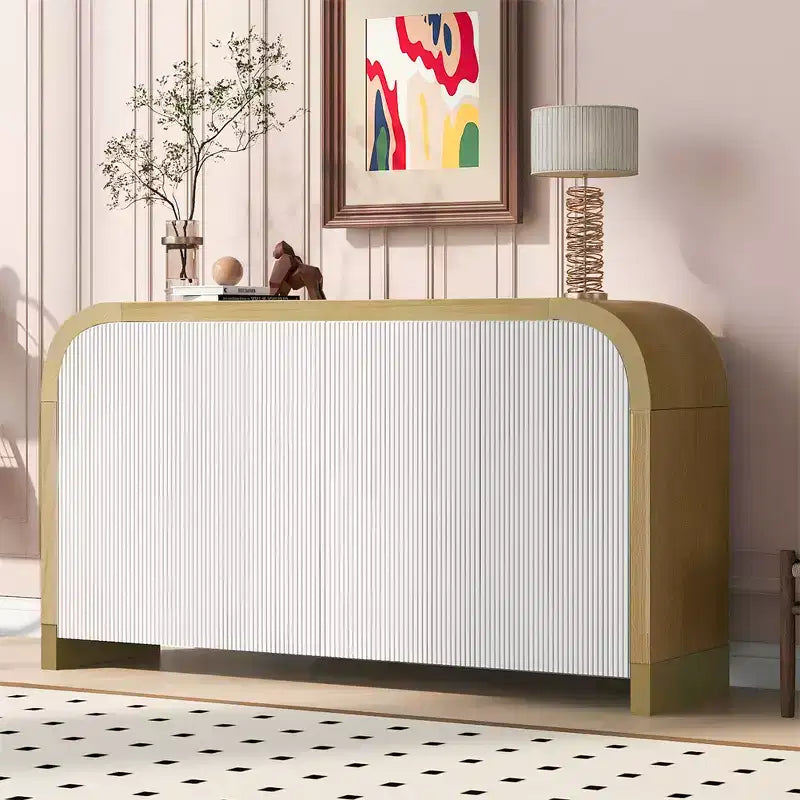 Bahut contemporain à portes ondulées avec coins arrondis et étagères réglables, Armoire de rangement pour cuisine, salle à manger, salon, chambre à coucher