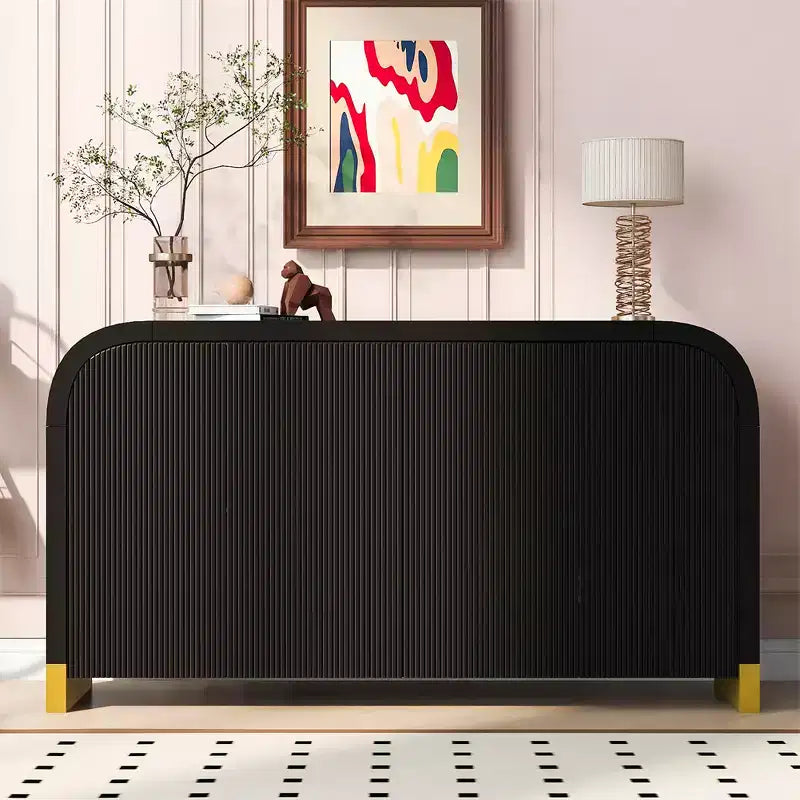 Bahut contemporain à portes ondulées avec coins arrondis et étagères réglables, Armoire de rangement pour cuisine, salle à manger, salon, chambre à coucher