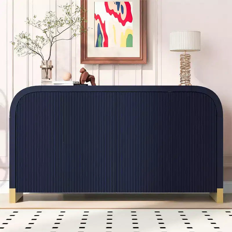 Bahut contemporain à portes ondulées avec coins arrondis et étagères réglables, Armoire de rangement pour cuisine, salle à manger, salon, chambre à coucher