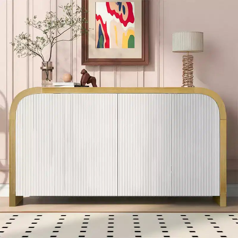 Bahut contemporain à portes ondulées avec coins arrondis et étagères réglables, Armoire de rangement pour cuisine, salle à manger, salon, chambre à coucher