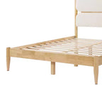 Cadre de lit plateforme Queen/King Size avec tête de lit rembourrée, cadre en molleton et bois d'hévéa, ivoire et naturel