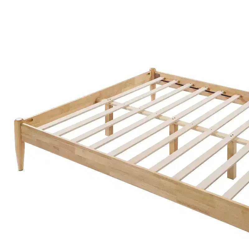 Cadre de lit plateforme Queen/King Size avec tête de lit rembourrée, cadre en molleton et bois d'hévéa, ivoire et naturel