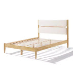 Cadre de lit plateforme Queen/King Size avec tête de lit rembourrée, cadre en molleton et bois d'hévéa, ivoire et naturel