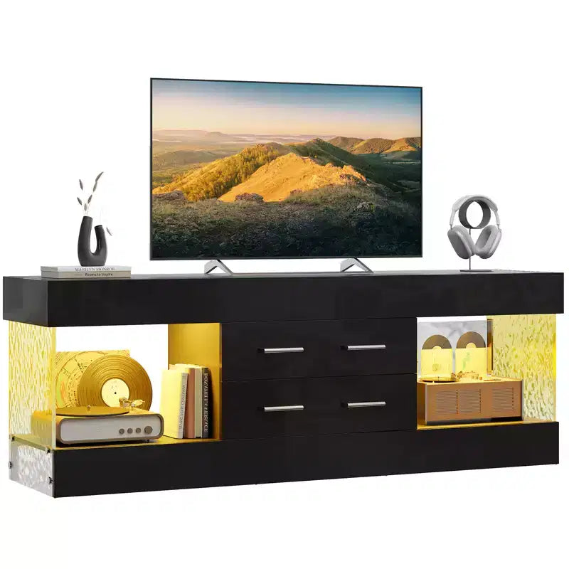 Meuble TV de 55,88 cm de haut avec étagères de rangement et tiroirs, meuble de console multimédia de jeu LED de 152,4 cm pour téléviseurs 32/43/55/65