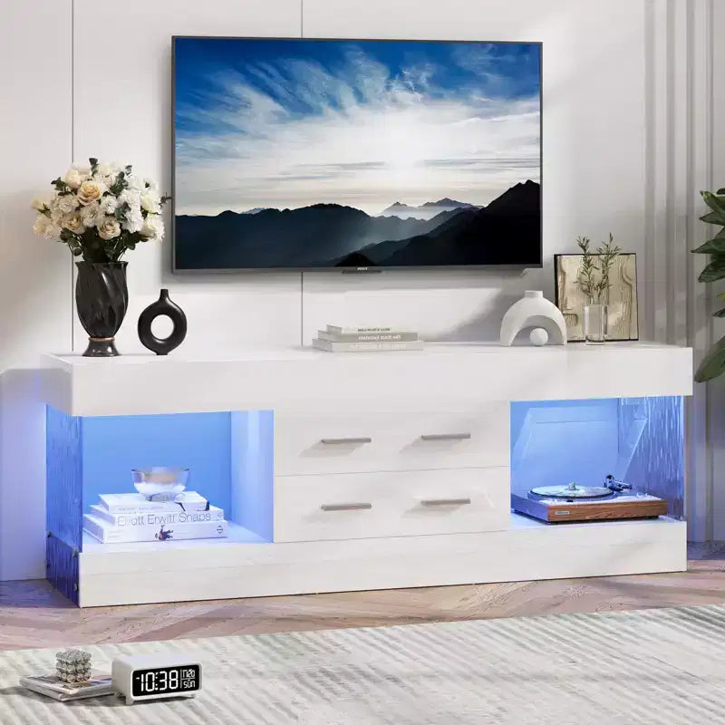 Meuble TV de 55,88 cm de haut avec étagères de rangement et tiroirs, meuble de console multimédia de jeu LED de 152,4 cm pour téléviseurs 32/43/55/65