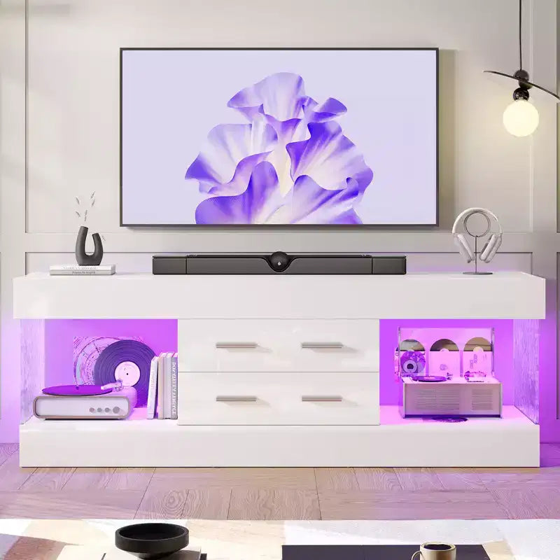 Meuble TV de 55,88 cm de haut avec étagères de rangement et tiroirs, meuble de console multimédia de jeu LED de 152,4 cm pour téléviseurs 32/43/55/65