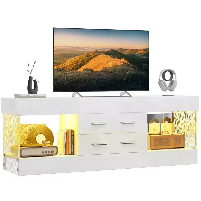 Meuble TV de 55,88 cm de haut avec étagères de rangement et tiroirs, meuble de console multimédia de jeu LED de 152,4 cm pour téléviseurs 32/43/55/65