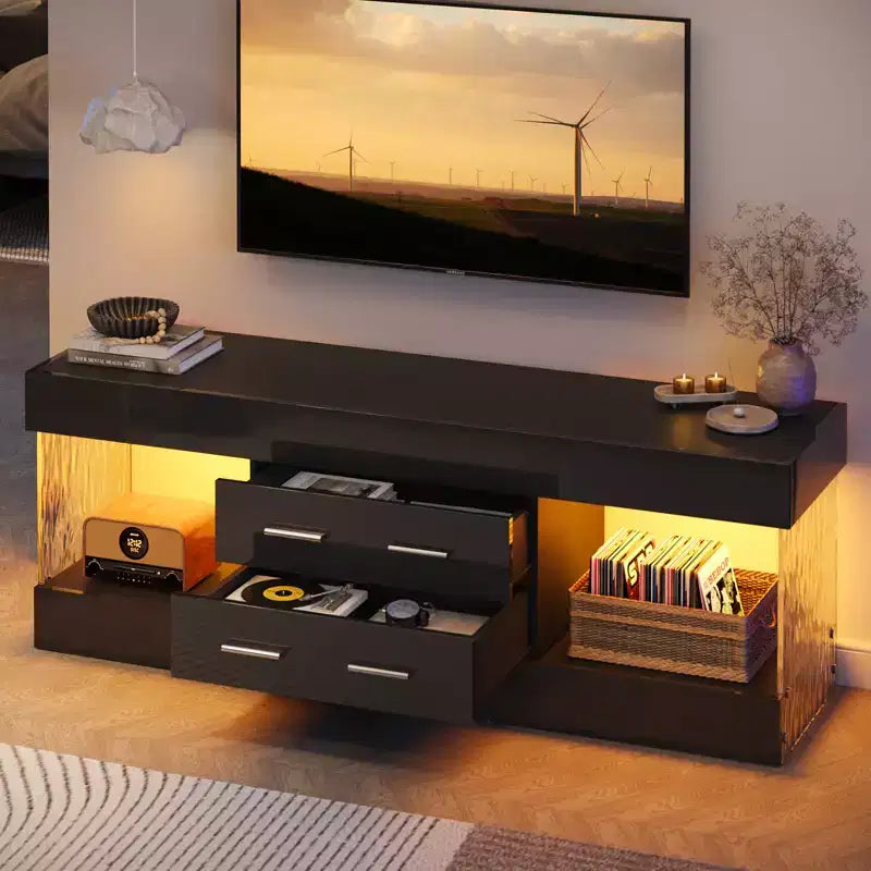 Meuble TV de 55,88 cm de haut avec étagères de rangement et tiroirs, meuble de console multimédia de jeu LED de 152,4 cm pour téléviseurs 32/43/55/65