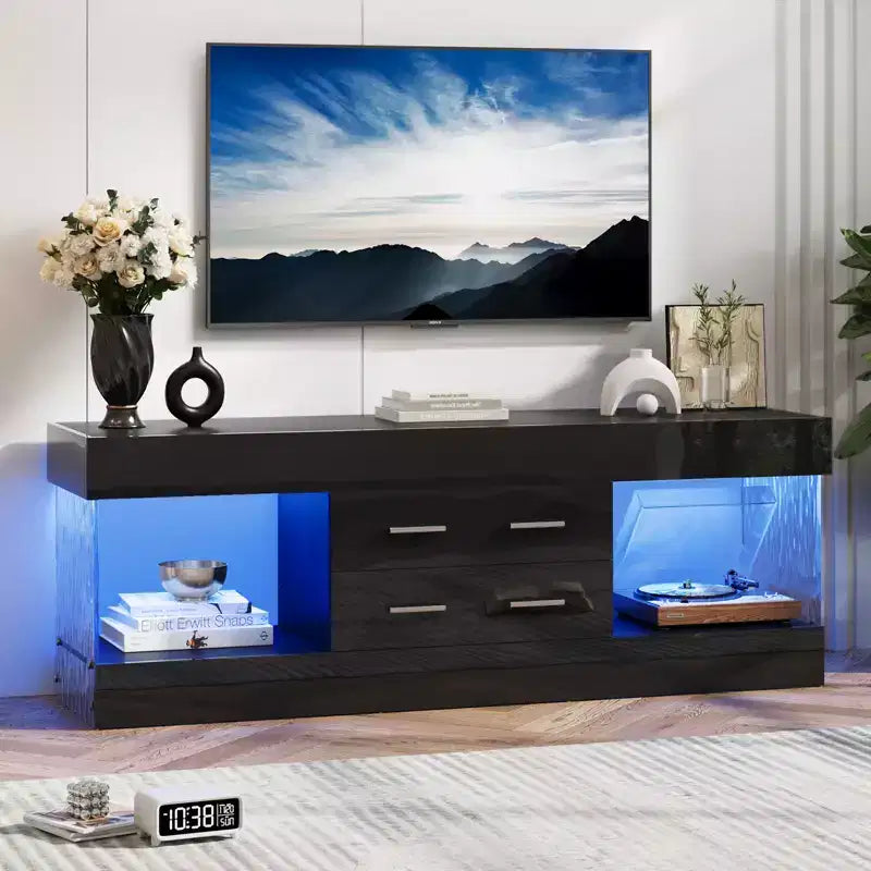 Meuble TV de 55,88 cm de haut avec étagères de rangement et tiroirs, meuble de console multimédia de jeu LED de 152,4 cm pour téléviseurs 32/43/55/65