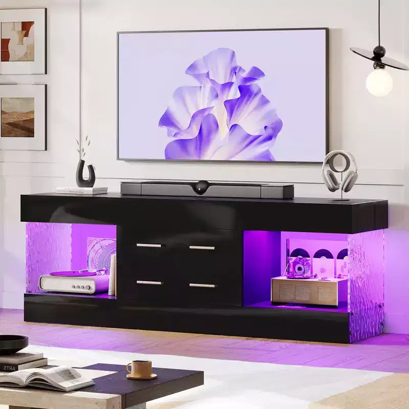 Meuble TV de 55,88 cm de haut avec étagères de rangement et tiroirs, meuble de console multimédia de jeu LED de 152,4 cm pour téléviseurs 32/43/55/65