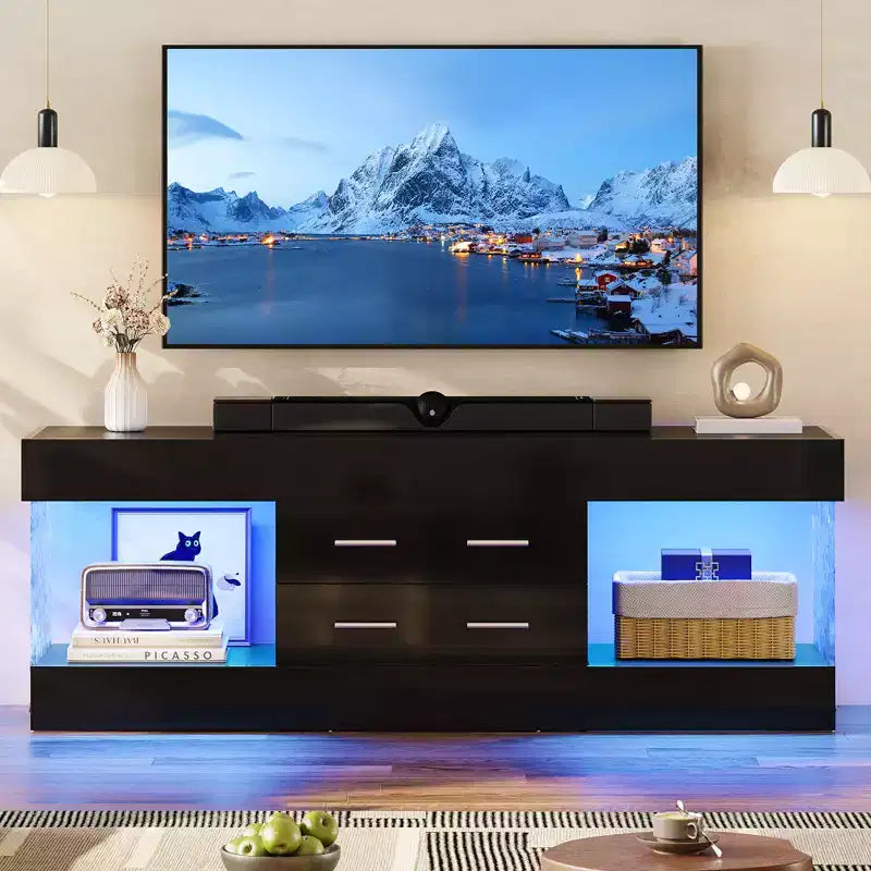 Bestier 22''Tall TV Stand with Storage Shelves & Drawers, 60''LED Gaming Entertainment Center Medium Console for 32/43/55/65 TV