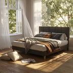 COZONY Full Size Bed Frame with Headboard, Grey Linen Upholstered w/ 700LBS Wood Slat Support, No Box Spring