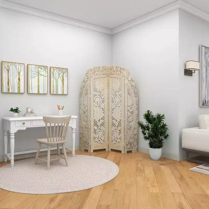 Paravent blanc éclectique en bois – Olivia & May