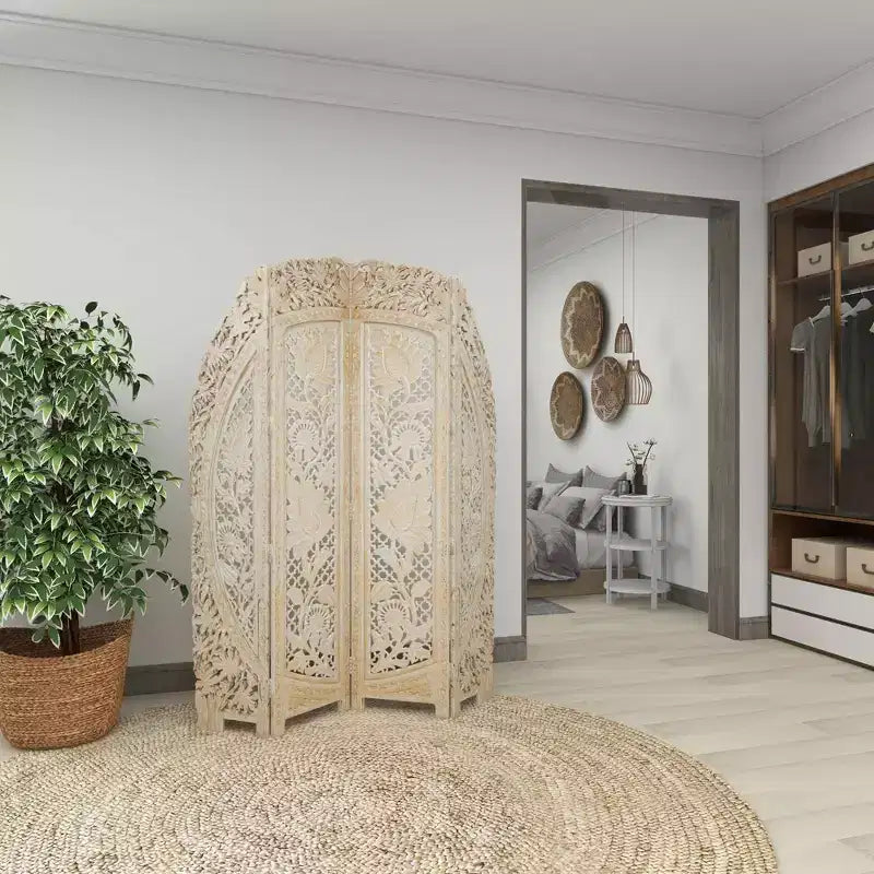 Paravent blanc éclectique en bois – Olivia & May