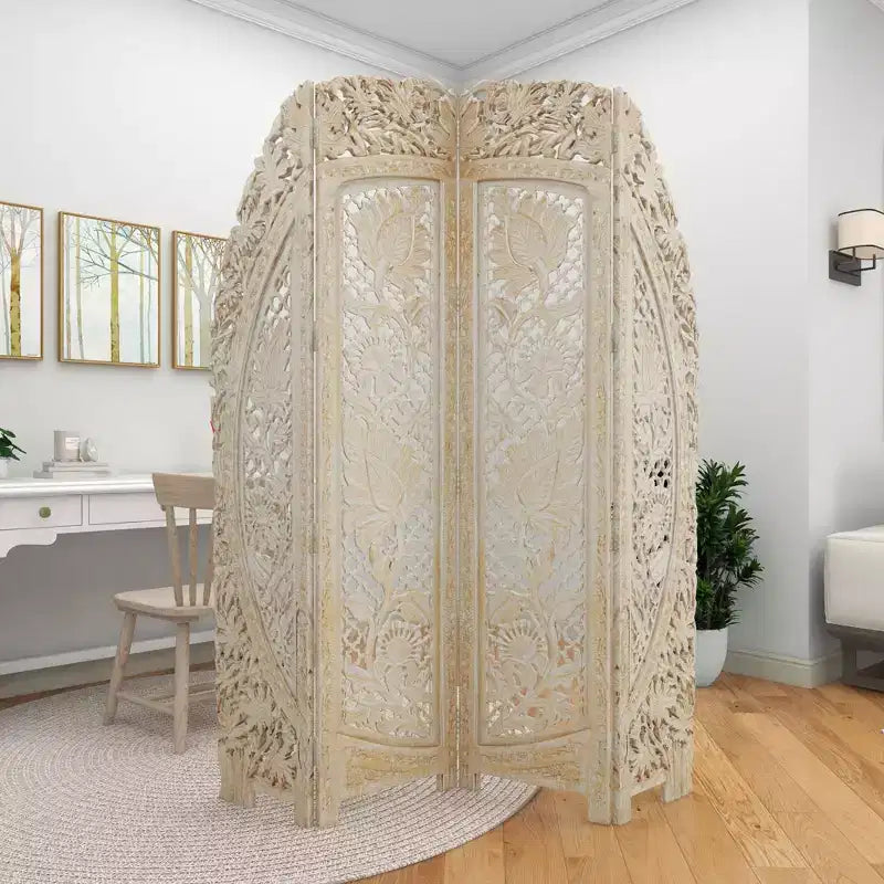 Paravent blanc éclectique en bois – Olivia & May