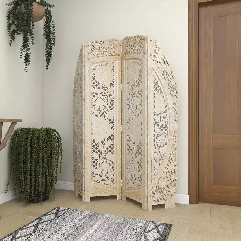 Paravent blanc éclectique en bois – Olivia & May