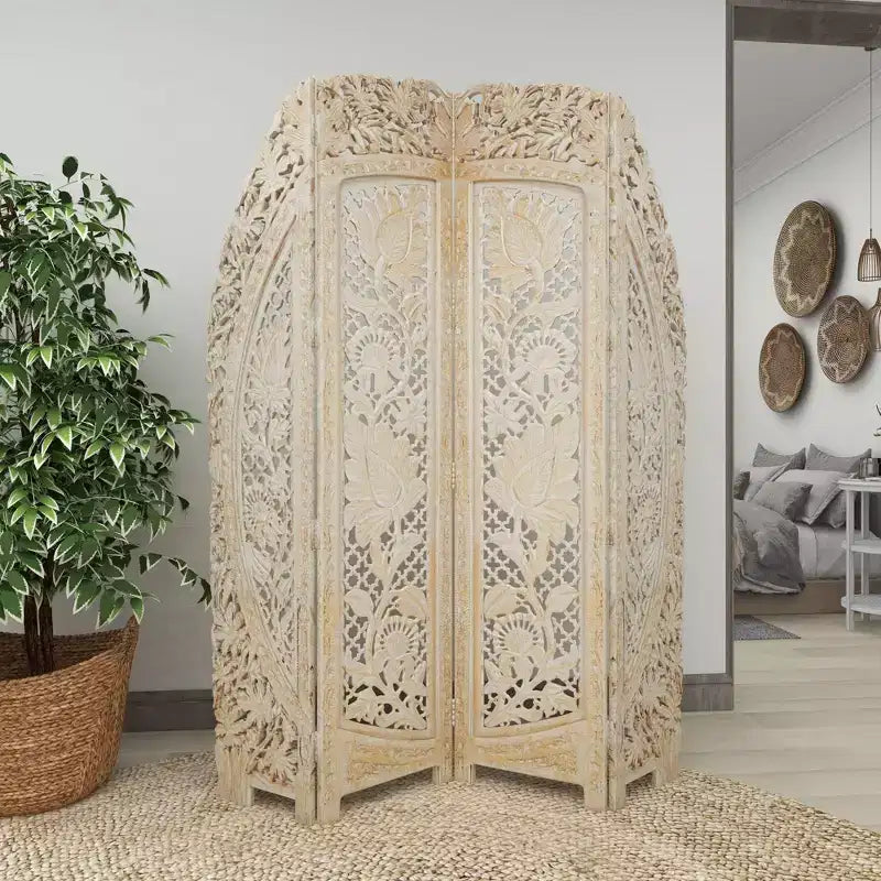 Paravent blanc éclectique en bois – Olivia & May